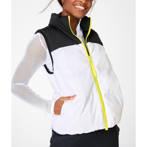 Kristen Reversible Puffer Vest S Black White Yellow Zip Travel Layer RN134638 - Picture 1 of 8